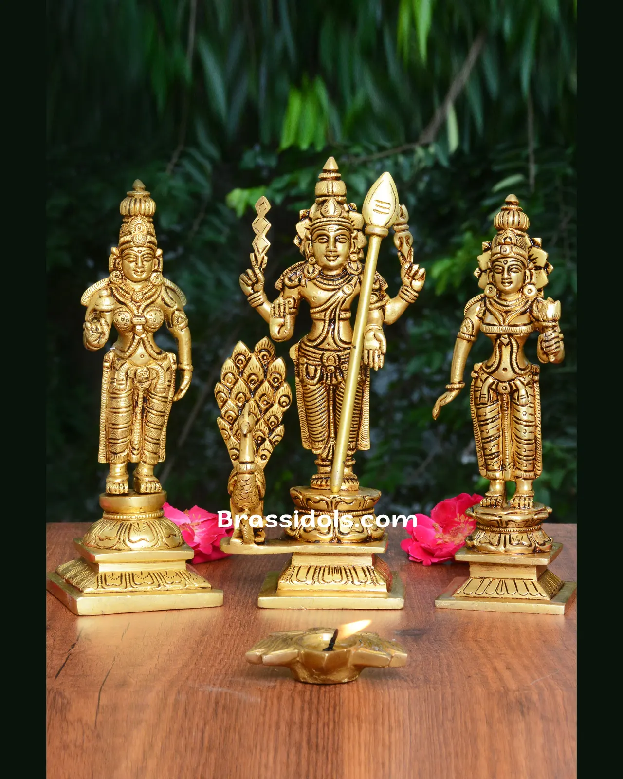 Elegant Devanai Valli Karthikeyan with Peacock Brass Idol - image 1