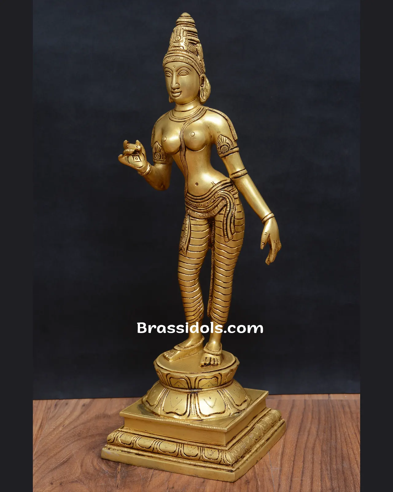 Holy Standing Parvathi with Base Brass Idols - 13 Inches - image 2