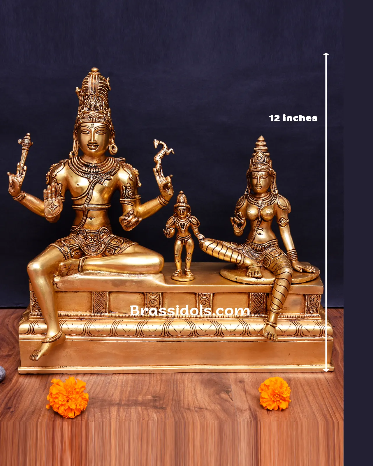 Holy Sitting Shivan Parvathi Brass Idols - 12 Inches - image 2
