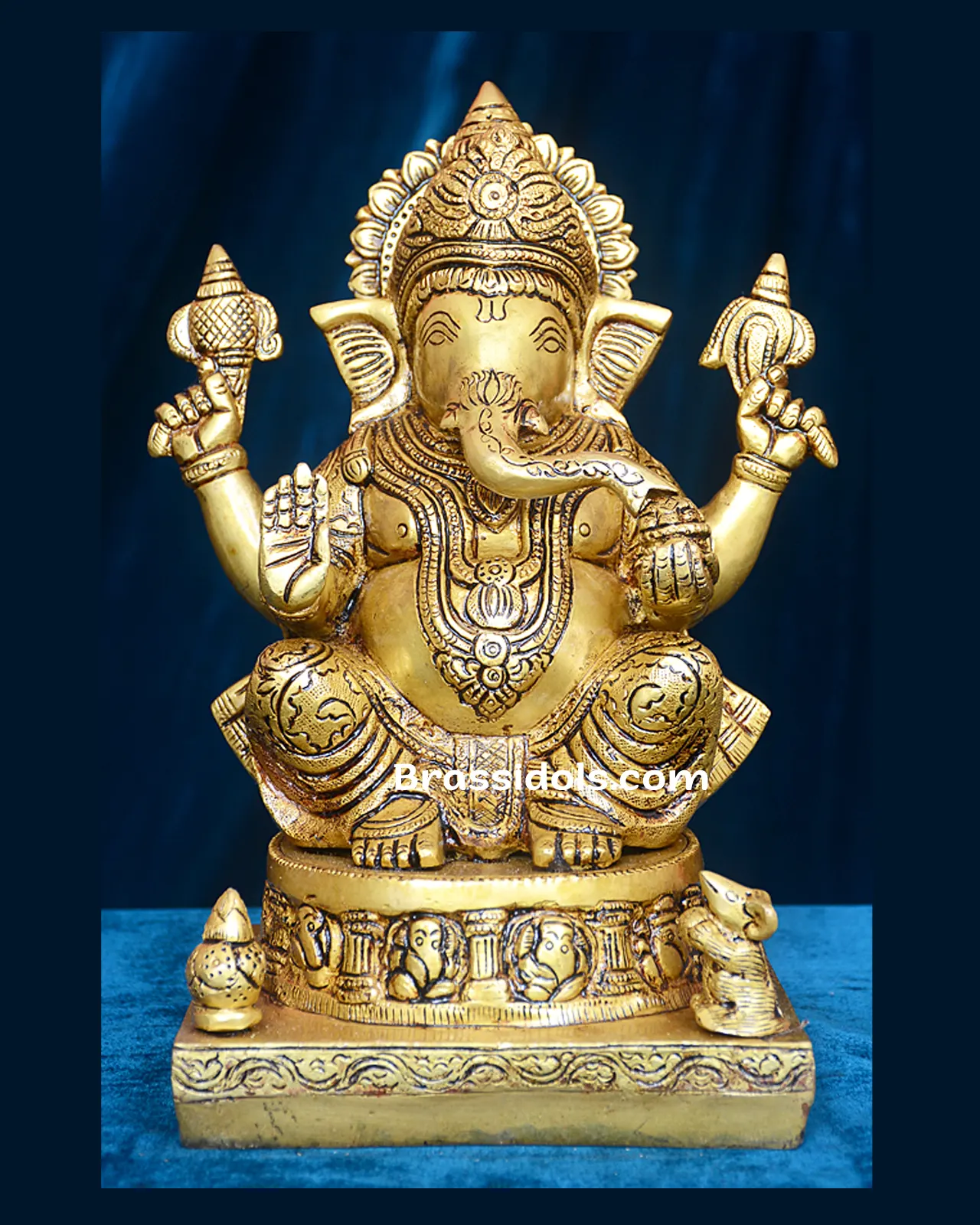 Brass Sitting Ganesha idol - 10 inches - image 1