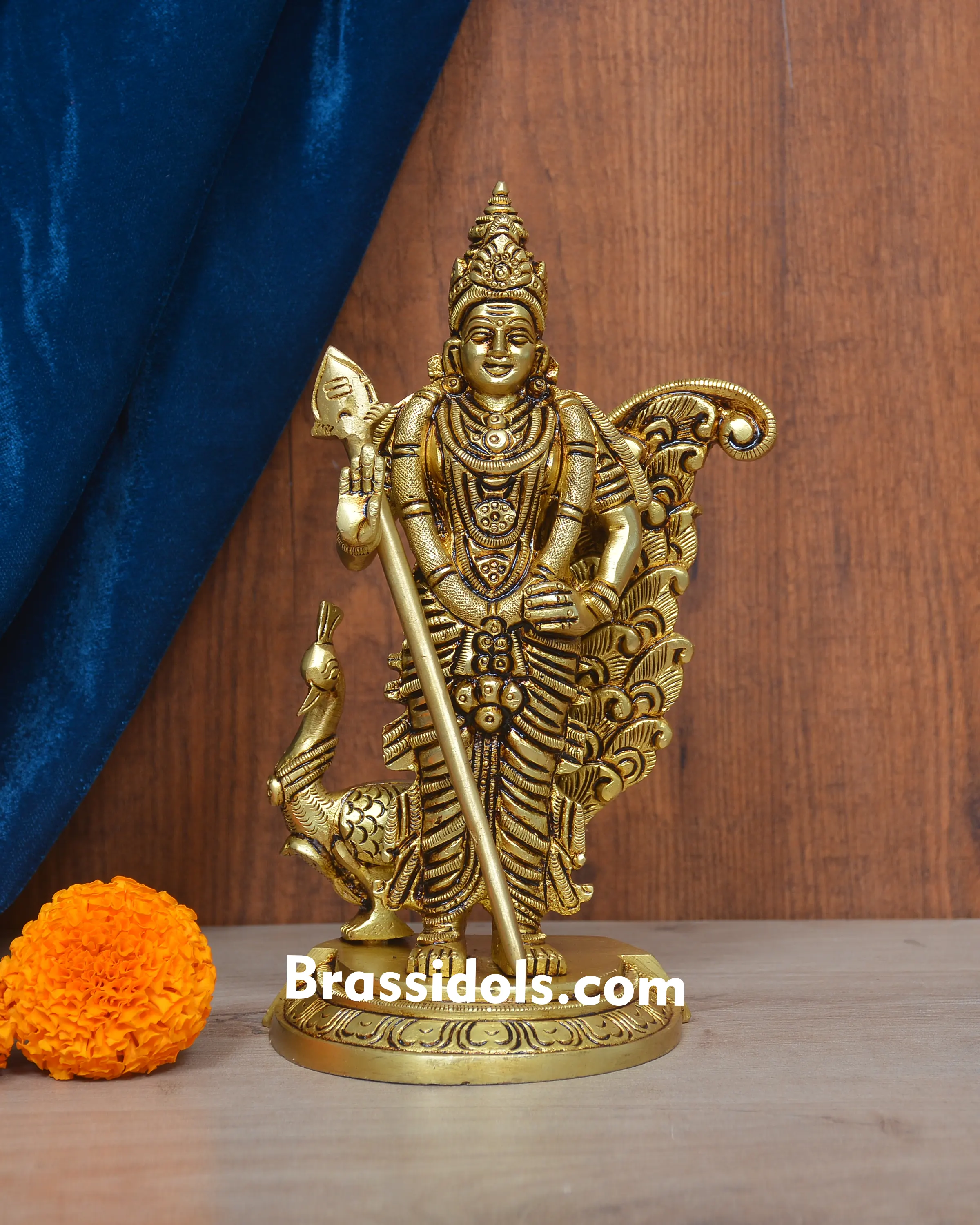 Charming Murugan with Mayil and Vel Brass Idol - image 1