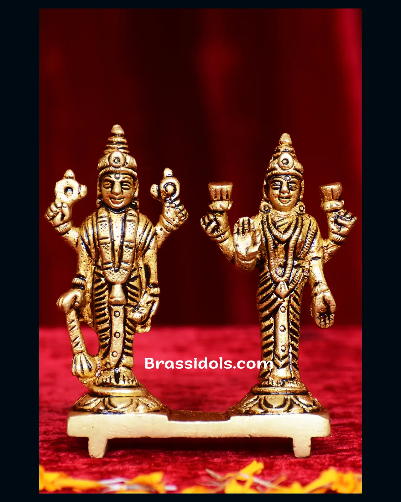 Brass Standing Vishnu Laxmi On Same Base - image 1