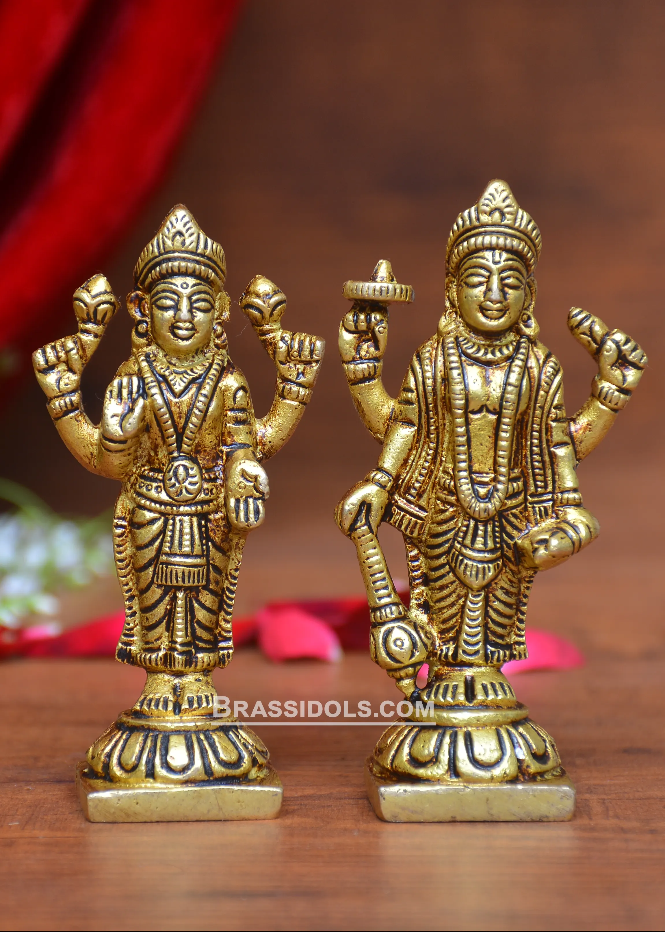 Brass Standing Laxmi Vishnu Idol 4 Inch - image 1