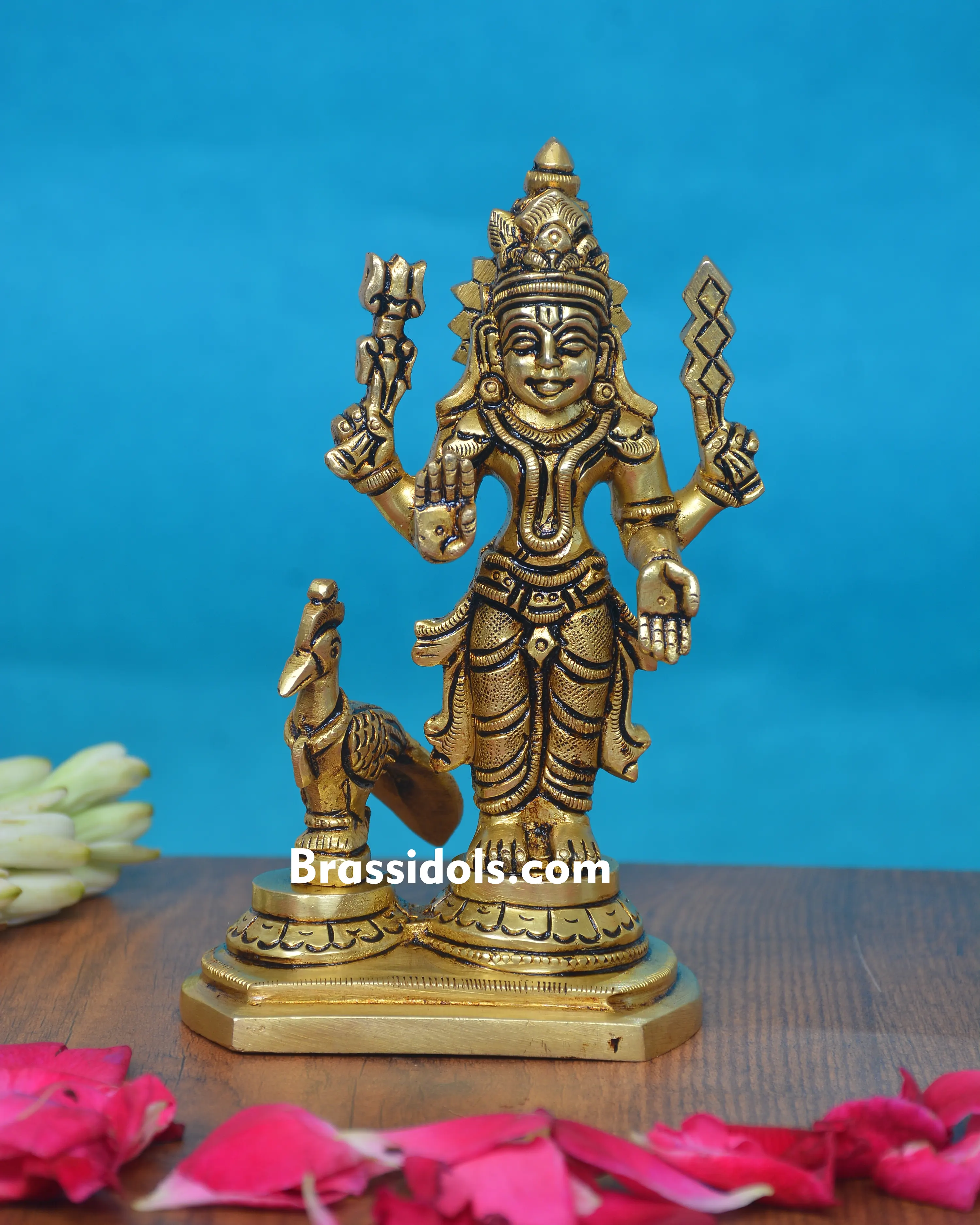 Divine Murugan with Mayil and Vajrayudham Brass Idol - image 1