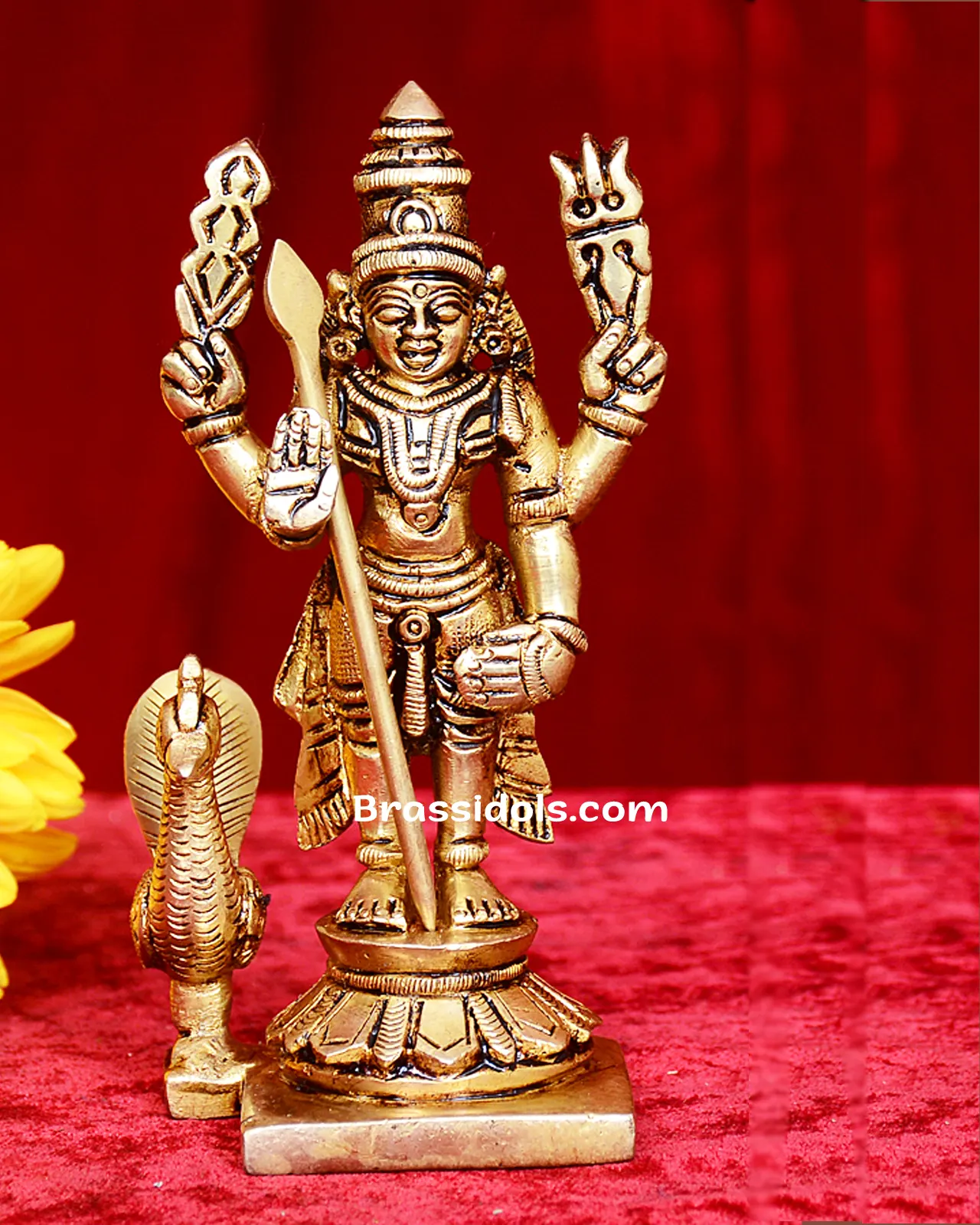 Royal Standing Murugan with Mayil Brass Idol - 5 Inches - image 1