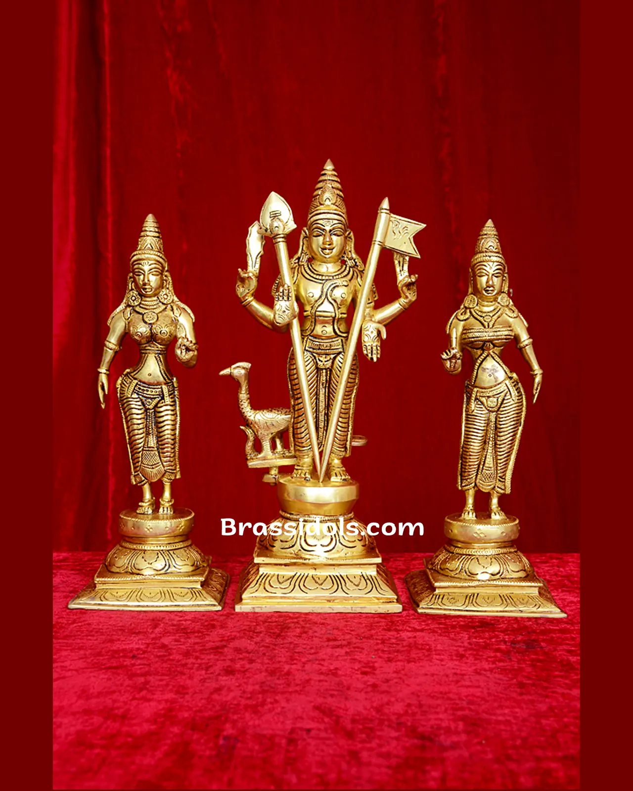 Divine Valli Devanai Murugan With Mayil and VelKodi Brass Idol - 12 Inches - image 1