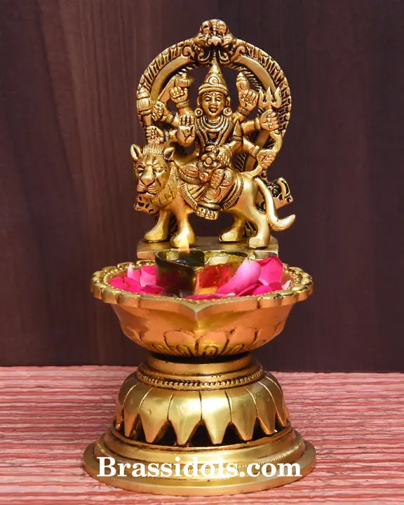 Brass Durga Deepak (7 Inch) - image 1