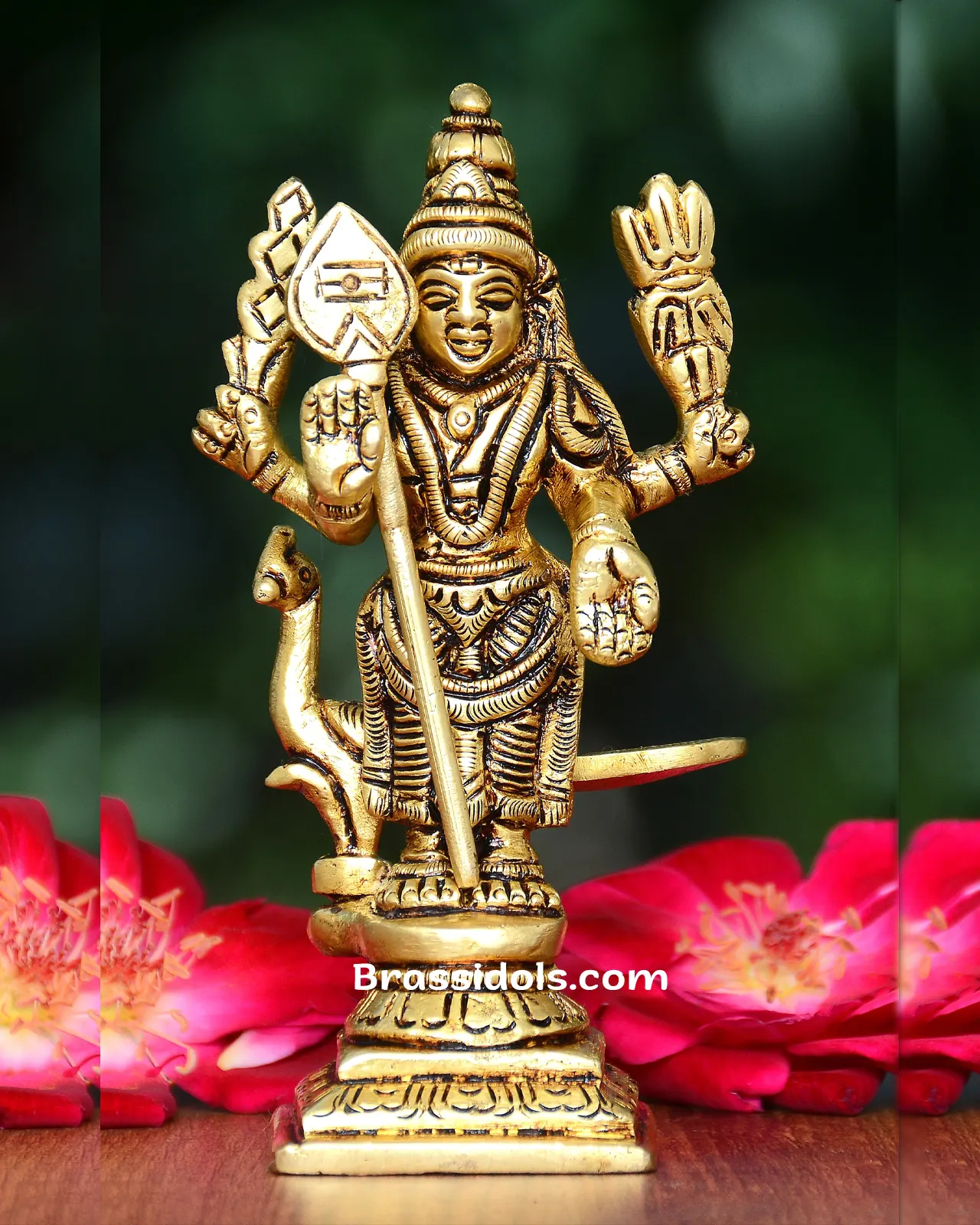 Divine Murugan with Mayil & Vajarayutham Brass Idols - 4 inches - image 1