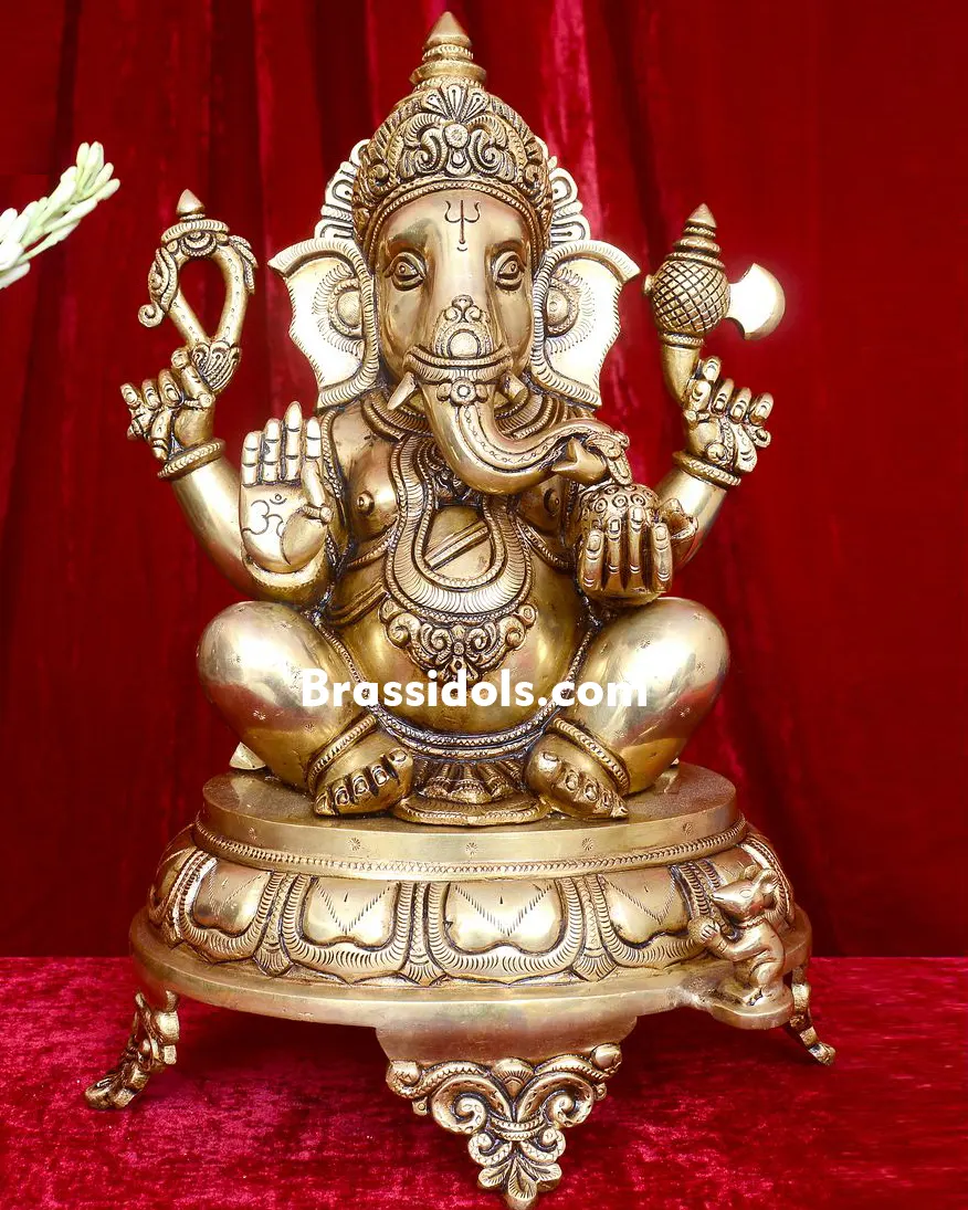 Brass Ganesh round Base with leg idol- 17 inches - image 1