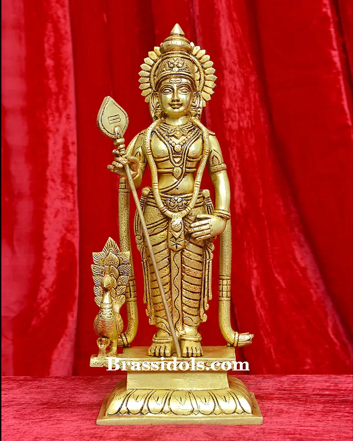 Majestic Batu Caves Sri Subramaniar Swamy with Mayil Brass Idol - 16 Inches - image 1