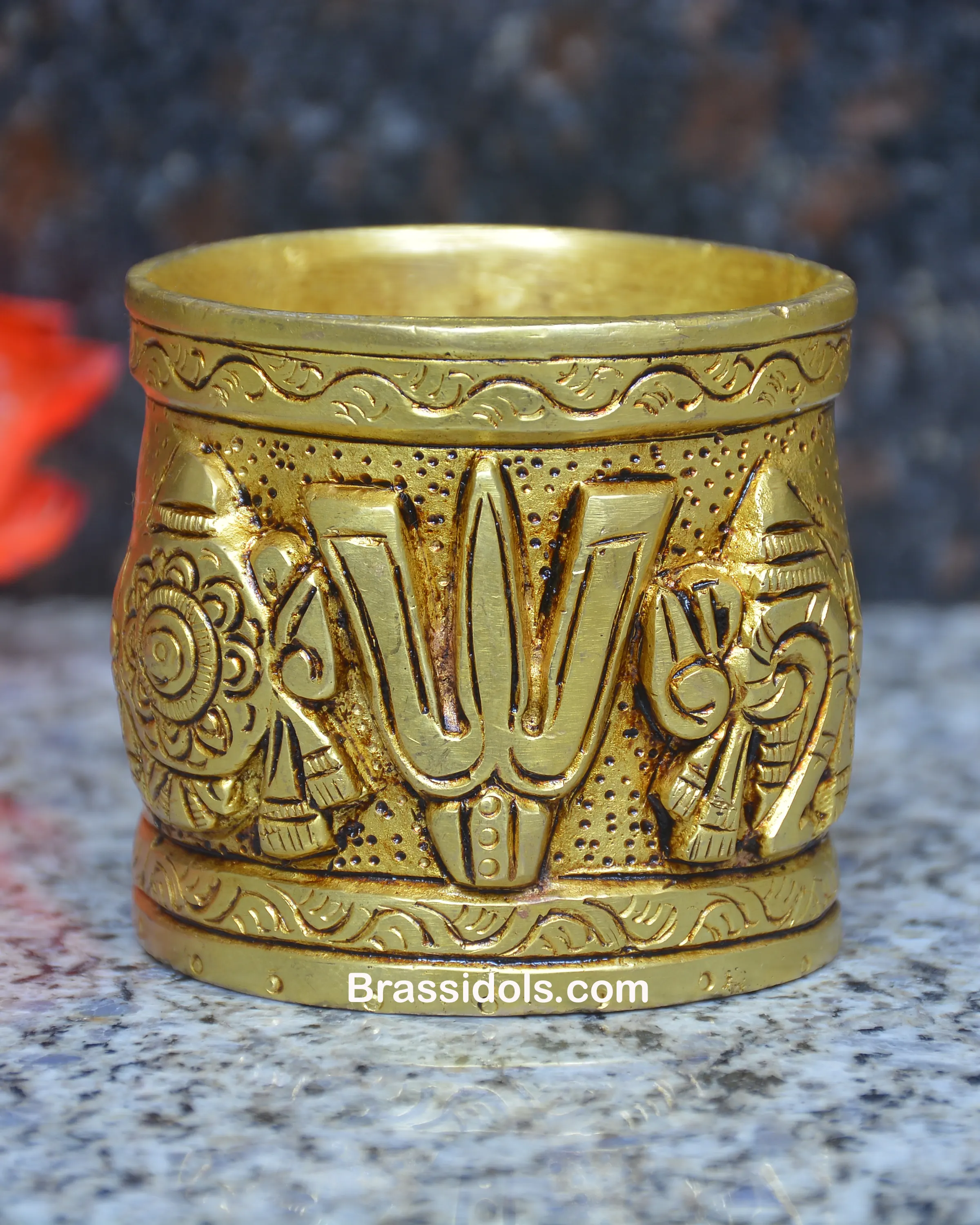 Brass Shankh Chakra Namah Glass 2.5 inches - image 1