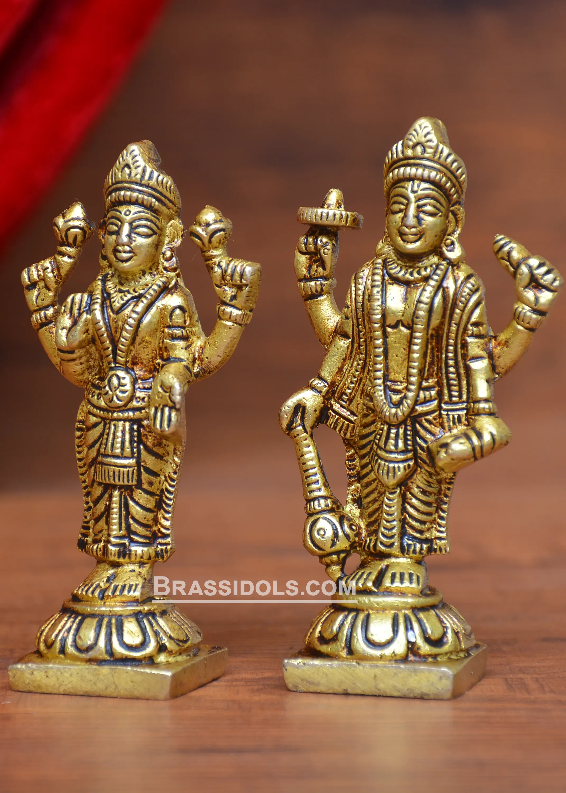 Brass Standing Laxmi Vishnu Idol 4 Inch - image 2