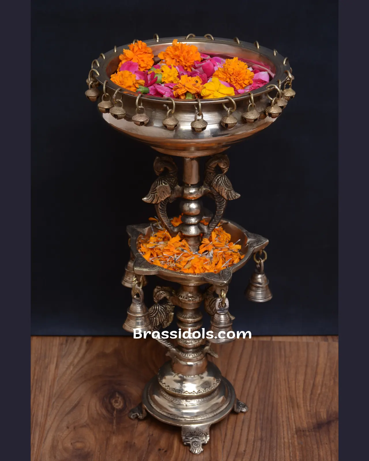 Brass Double Standing Deepak Urli - image 1