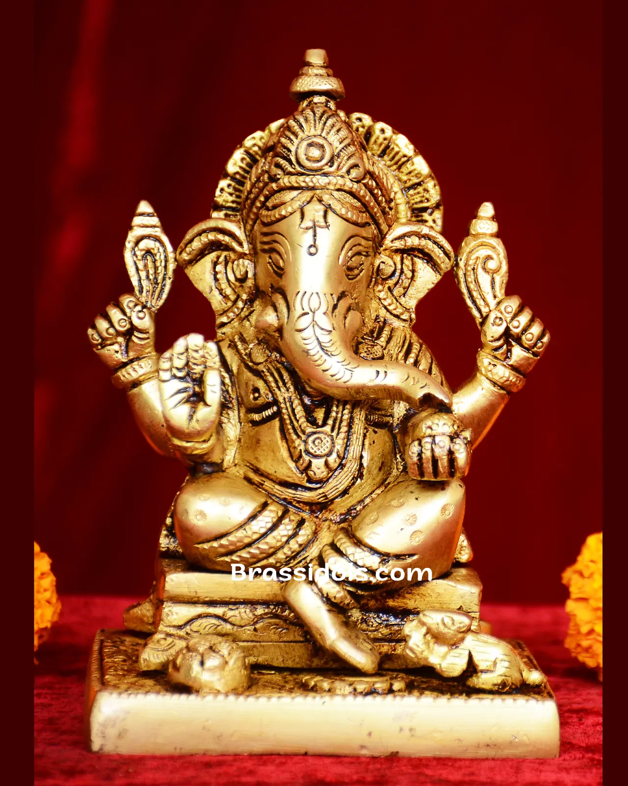 Brass Double Choki Ganesh - 5 inches - image 1